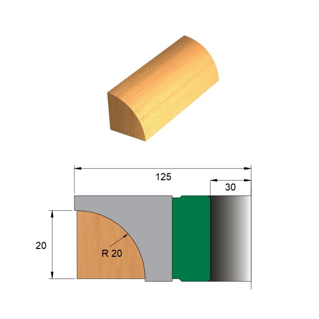 Fresa para Cordão de Janela Ø125 x 20 x 30 (Direita) - 4 Dentes - Cod. 1290.35